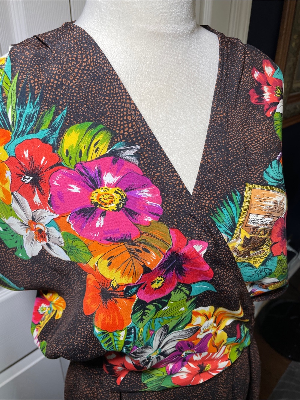 Vintage Carole Little Tropical Floral Wrap Top Pull On Cropped Pants Size Medium - Picture 2 of 15